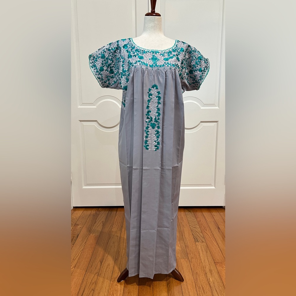 XL San Antonino Maxi Dress,Oax,Mexican dress Hand Embroidered with Silk threads.